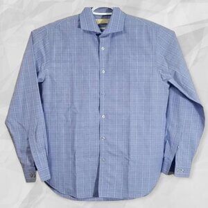 Michael Kors Men's Dress Shirt Size 16" Neck Blue Check Button Down Slim Fit